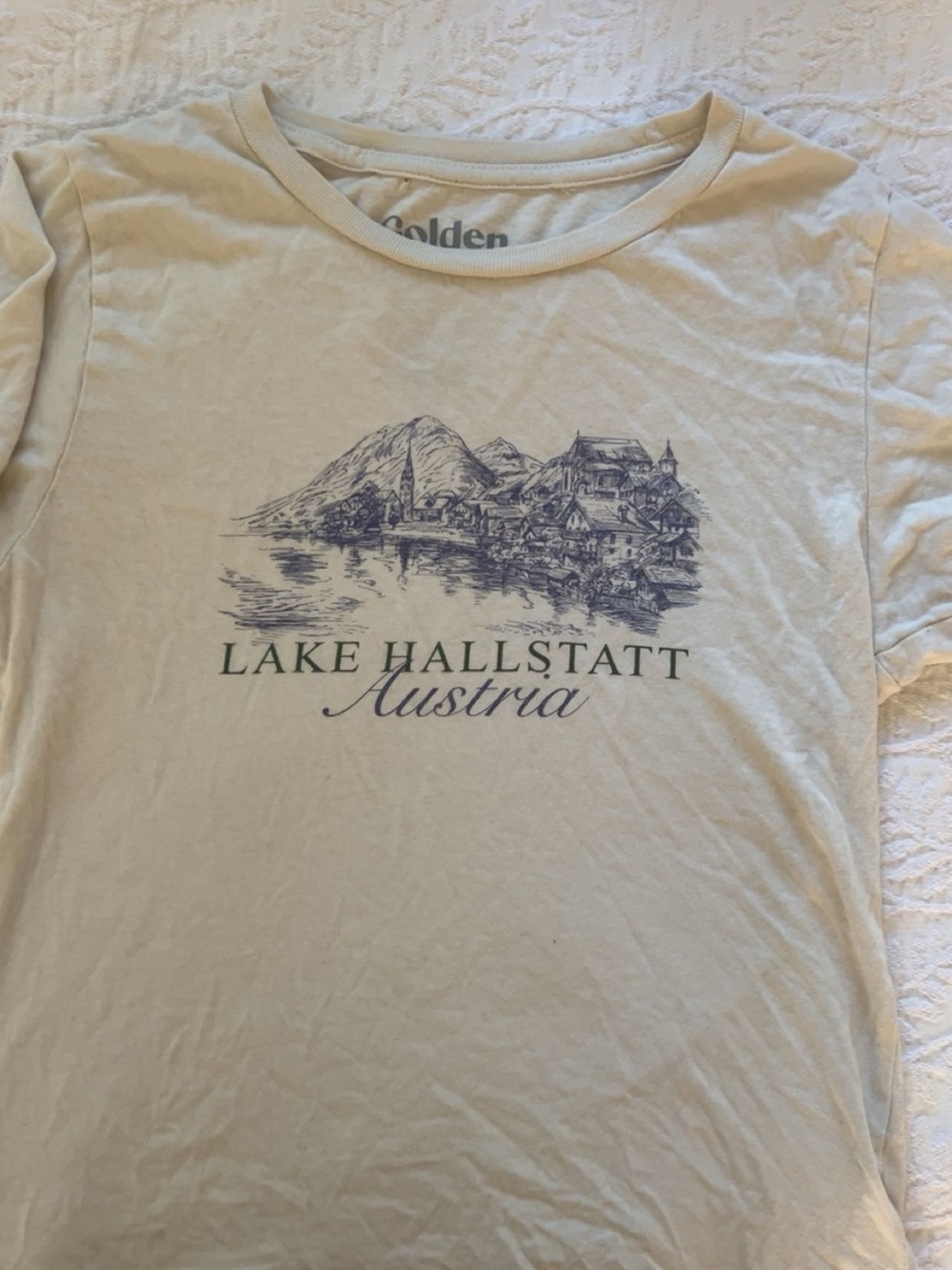 Golden Hour Lake Hallstatt Austria Graphic Tee - Cream
